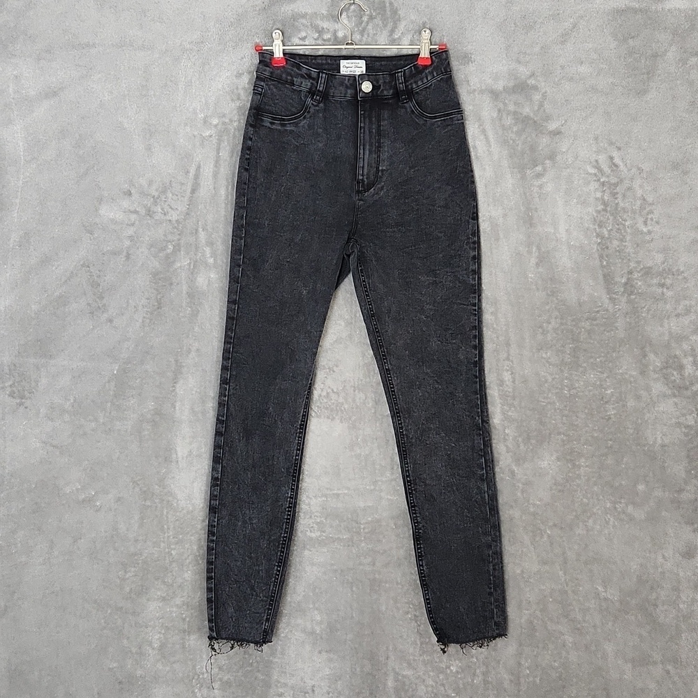 Terranova High Rise Black Skinny Jeans Raw Hem Women's 27 Acid Wash